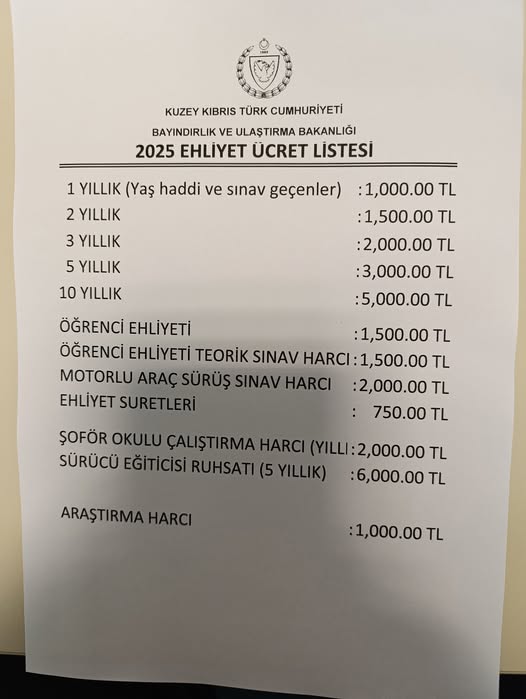 2025 Yılı Ehliyet Ücretleri Belli Oldu