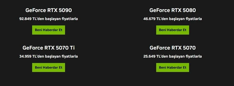 Nvidia Geforce RTX 50 serisinin Türkiye fiyatı belirli oldu!