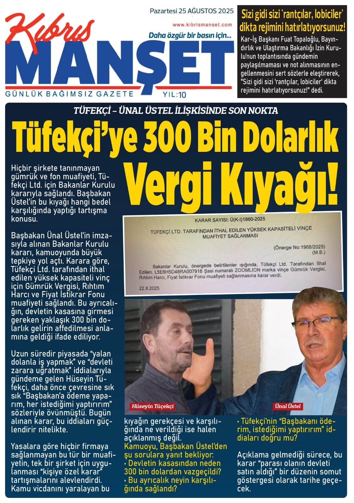 Devletin Kasa Girişini Azaltan Vergi Muafiyeti: Tüfekçi’ye 300 Bin Dolarlık Bedelsiz İstisna